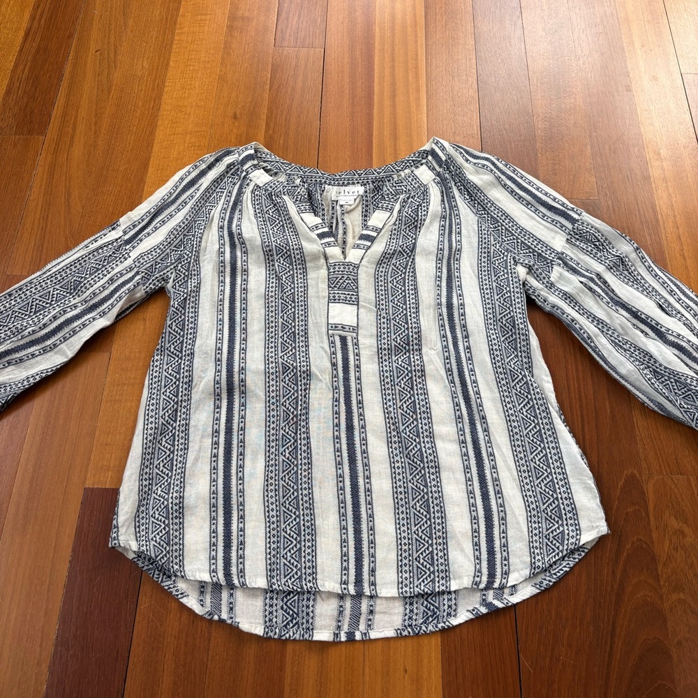Striped Boho Peasant Top in Navy and White by Velvet. Get it before summer hits